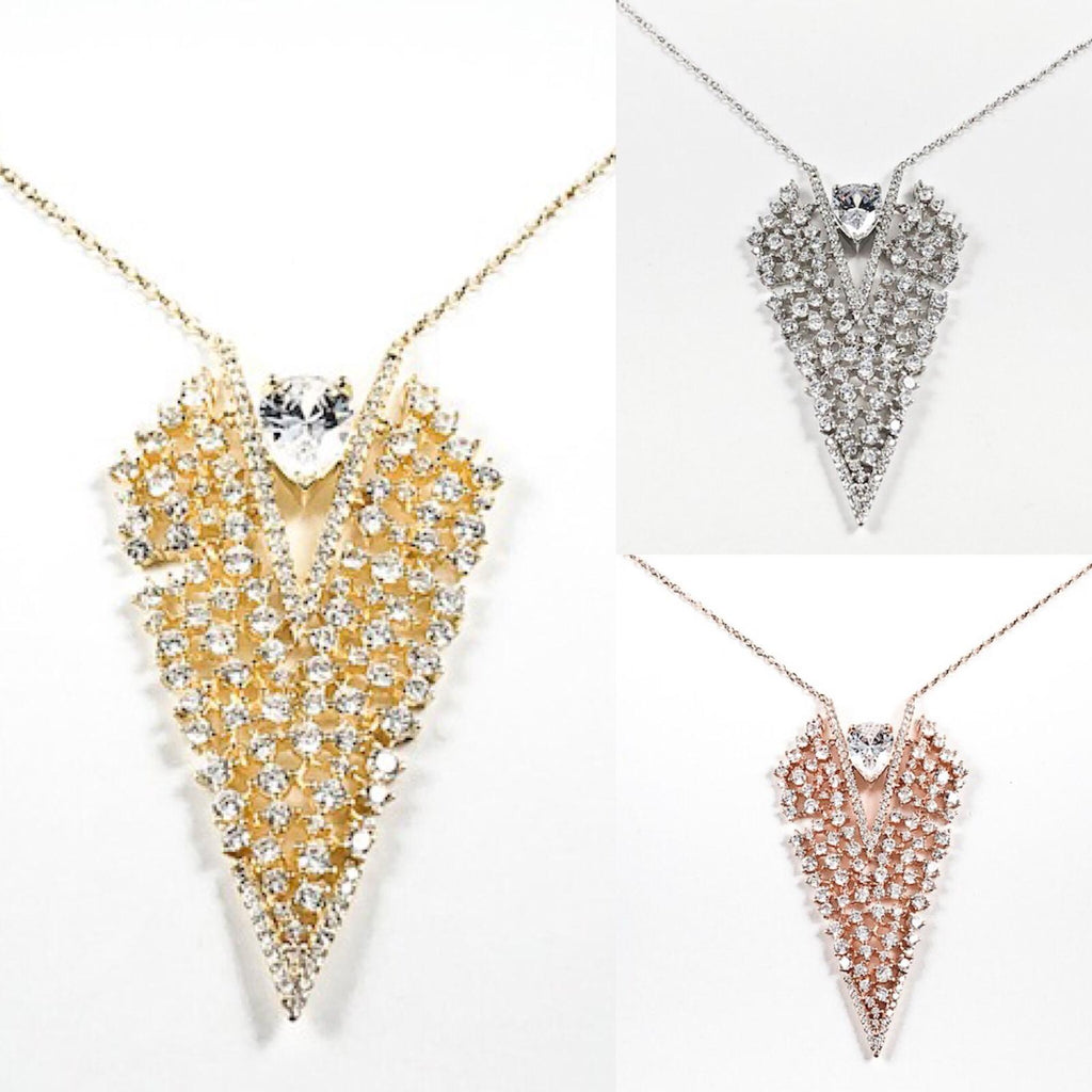 Unique Large Diamond Shape Loose & Scattered CZ Stone Design Pendant Silver Necklace