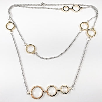 Beautiful Gold Tone Circle Charms Long Brass Necklace