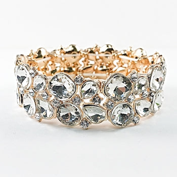 Fancy Large Crystal Gold Tone Stretch Fashion Bracelet