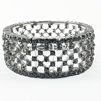 Fancy Open Pattern Black Crystal Stretch Fashion Bracelet