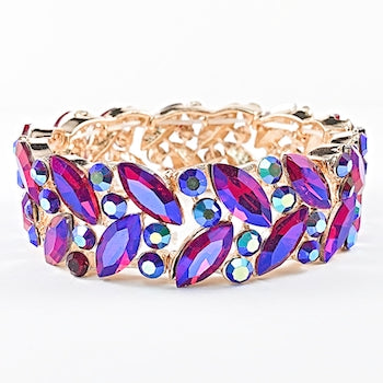 Fancy Mix Shape & Color Gold Tone Elastic Stretch Fashion Bracelet