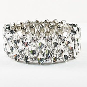 Fancy Thick Multi Row Crystal Elastic Stretch Fashion Bracelet