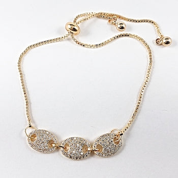 Elegant Pave Buckle Gold Tone Drawstring Brass Bracelet