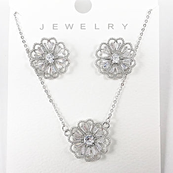 Elegant Realistic Floral Earring Necklace Brass Set