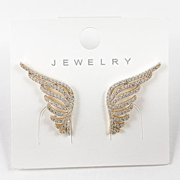 Elegant Wing Shape Micro CZ Gold Tone Brass Earrings