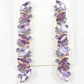 Fancy Long Vertical Bright Mix Purple Crystal Dangle Fashion Earrings