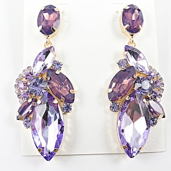 Beautiful Large Purple Crystal Dangle Chandelier Style Fashion Earrings