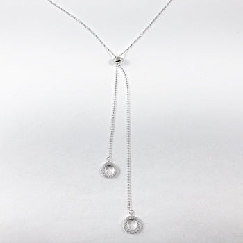 Elegant Tie Bar Circle Charms Silver Necklace