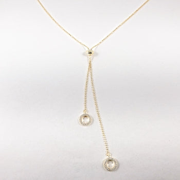 Elegant Tie Bar Circle Charms Gold Tone Silver Necklace