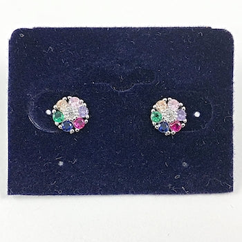 Elegant Dainty Multi Color CZ Disc Silver Earrings