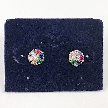 Elegant Dainty Multi Color CZ Disc Gold Tone Silver Earrings