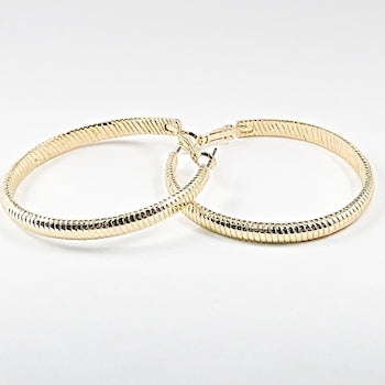 Elegant Snake Chain Style Textured Gold Tone Hoop Brass Earrings