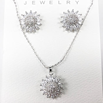 Elegant Micro Setting Sun Brass Earring Necklace Set