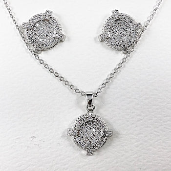 Micro CZ Round Steering Wheel Brass Earring Necklace Set