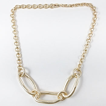 Beautiful Brushed matte finish oval link gold tone brass necklace
