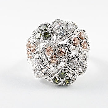 Beautiful Mix Heart CZ Pattern Brass Ring