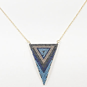 Elegant Triangular Shape Multi Color Micro CZ Gold Tone Silver Necklace