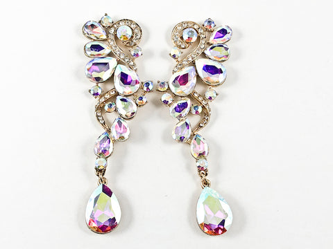 Fancy Stylish Long Unique Aurora Borealis Color Stone Drop Fashion Earrings