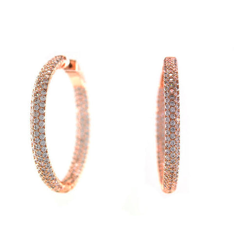 Classic In & Out Micro Pave CZ Pink Gold Tone Brass Hoop Earrings