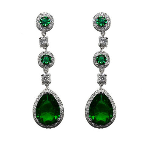Classic Emerald Color CZ Dangle Brass Earrings
