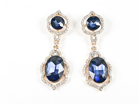 Fancy Round & Oval Shape Sapphire Color Crystal Dangle Fashion Earrings