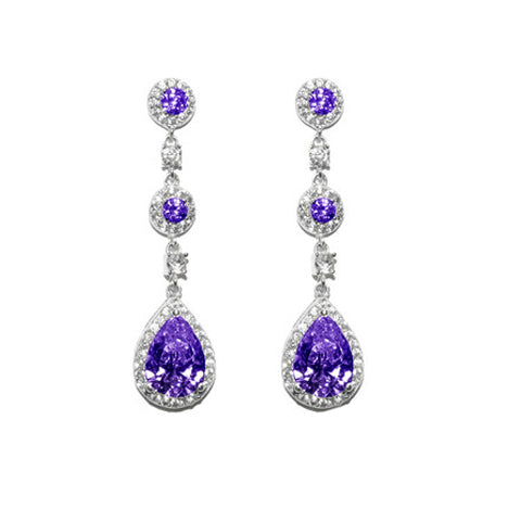 Classic Purple Color CZ Dangle Brass Earrings