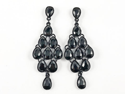 Classic Elegant Black Pear Shape Chandelier Fashion Earrings