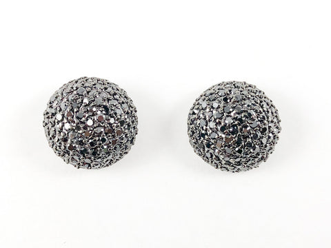 Classic Large Half Round Black CZ Pave Style Brass Earrings