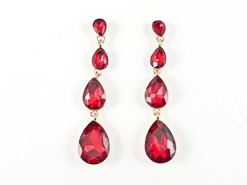 Fancy Classic 5 Drop Ruby Crystal Dangle Fashion Earrings