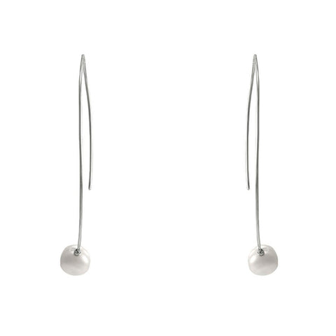 Unique Fish Hook Style Long Dangle Pearl Brass Earrings