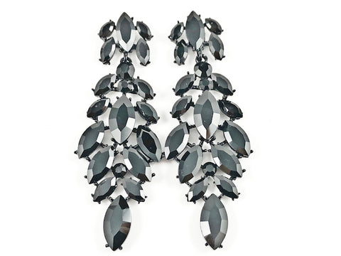 Fancy Long Mix Pattern Black Color Crystal Stones Fashion Earrings