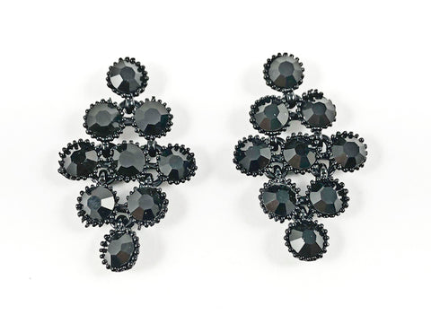 Elegant Unique Diamond Shape Multi Black Color Crystal Pattern Brass Earrings