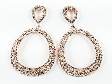 Fancy Unique Pink Crystals Setting Large Open Oval Shape Dangle Fashion Earrings