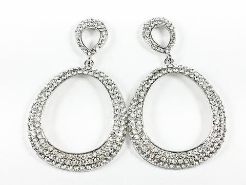Fancy Unique Clear Crystals Setting Large Open Oval Shape Dangle Fashion Earrings