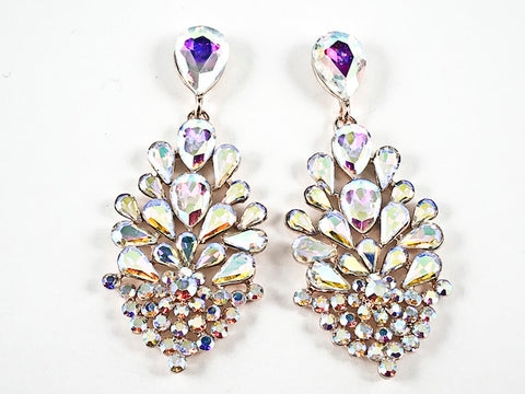 Fancy Unique Floral Dangle Aurora Borealis Crystal Design Dangle Pink Gold Tone Fashion Earrings