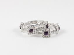 Cute Two Piece Set Ring With CZs and Purple Color Stones
