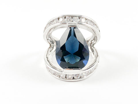 Classic Sapphire Pear Shape V Setting Brass Ring