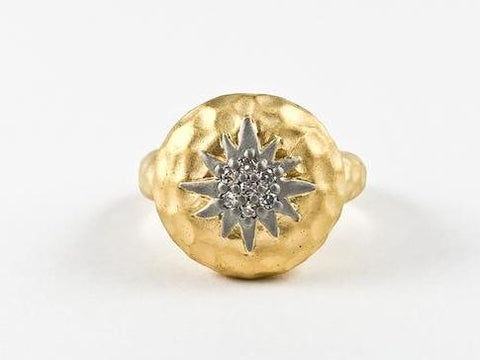Beautiful Round Matte Stardust Center Design Brass Ring