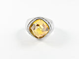 Unique Diamond Cut Yellow Topaz Color Center CZ Brass Ring