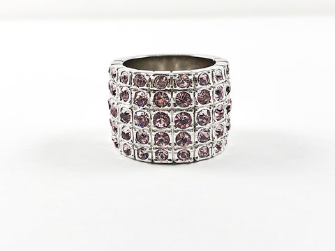 Classic 5 Row Purple Color CZ Wide Half Band Brass Ring