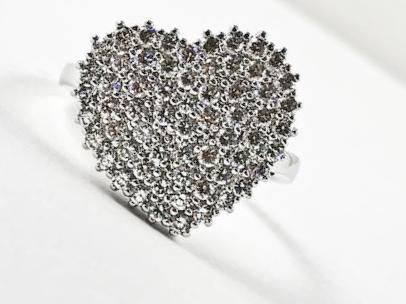 Micro Setting CZ Center Simple Heart Design & Shape Brass Ring