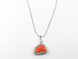 Unique Synthetic Coral Stone With CZ & Grey Stones Necklace