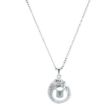 Modern Swirl White Panther With Center Pearl Brass Necklaces