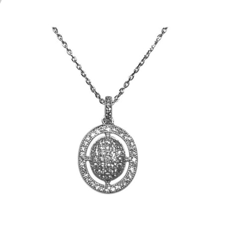 Classic Round Frame Center Design Pave Style CZ Brass Necklace