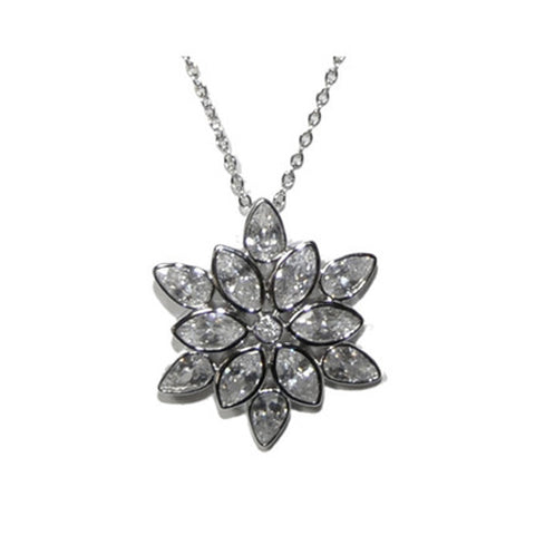 Classic Fine Snowflake Bezel CZ Brass Necklace