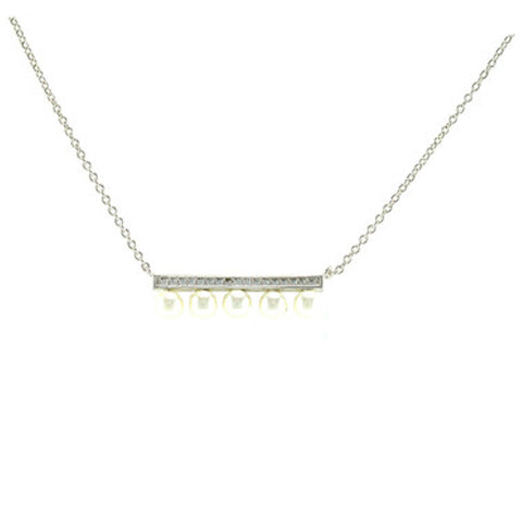 Classic Bar With 5 Piece Pearl Design Brass Necklace