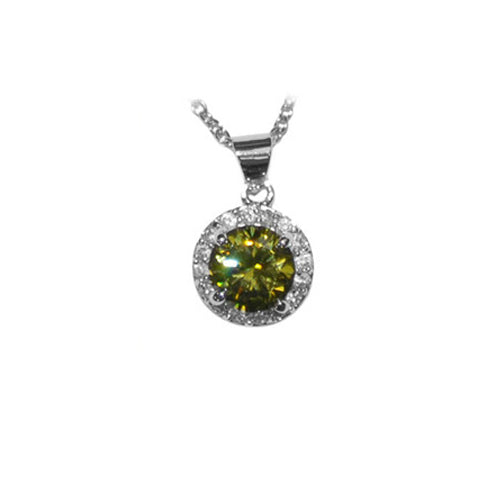 Classic Elegant Round Shape Charm With Center Olive CZ Brass Necklace