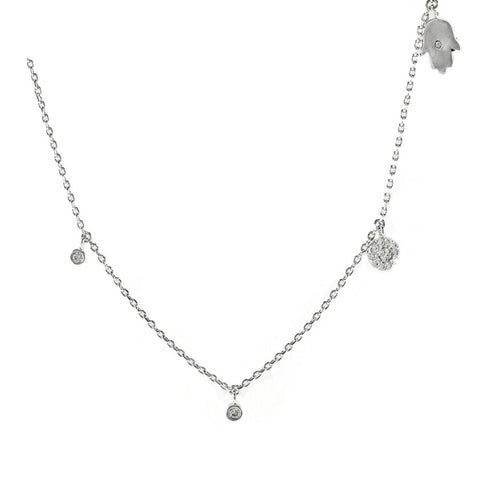 Classic Cute Dainty Multi Charm Dangling CZ Brass Necklace
