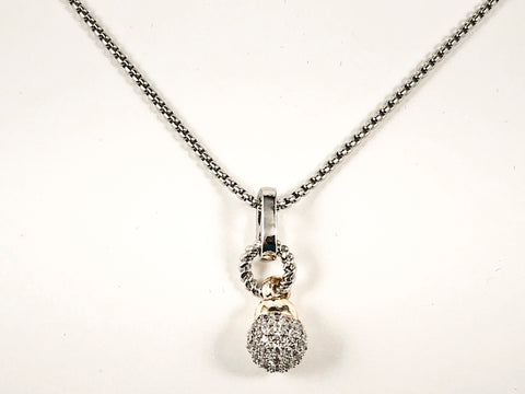Modern Round CZ Ball Charm Pendant Two Tone Style Brass Necklace
