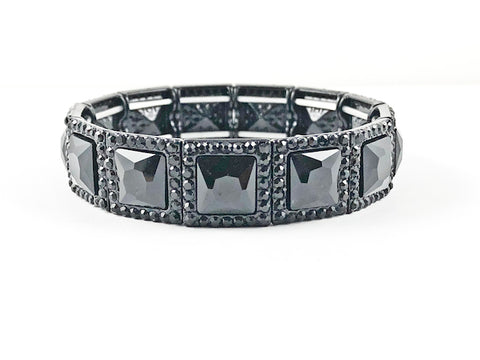 Fancy Elegant Square Shape Full Black Stones & Frame Stretch Fashion Bracelet